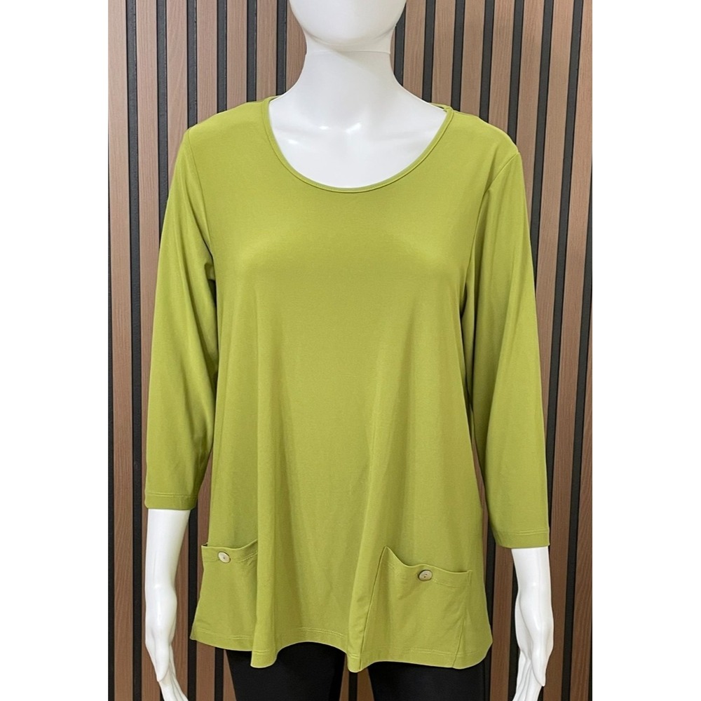Sun Kim Women's S Green‎ Blouse Top Polyester Tunic Casual Minimalist Stretch
